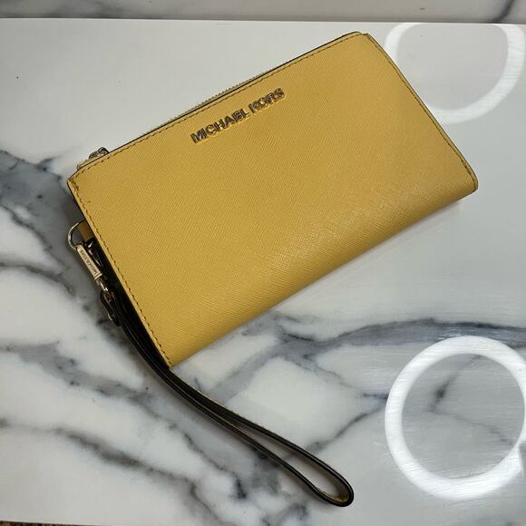 Michael Kors | Women's Yellow Gold Accent Double Zip Wristlet Clutch Wallet - Picture 1 of 5